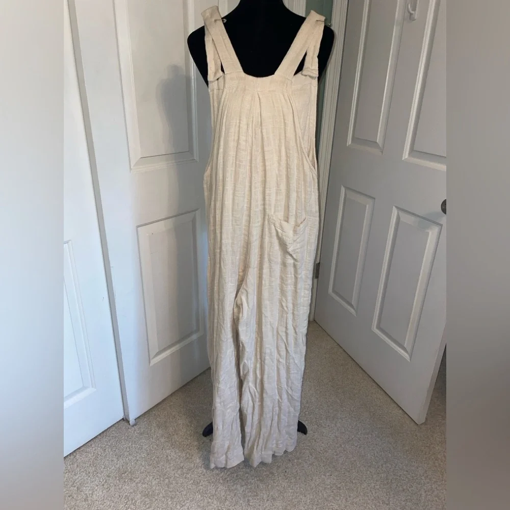 Free People sun drenched linen wide leg overalls - Picture 3 of 7
